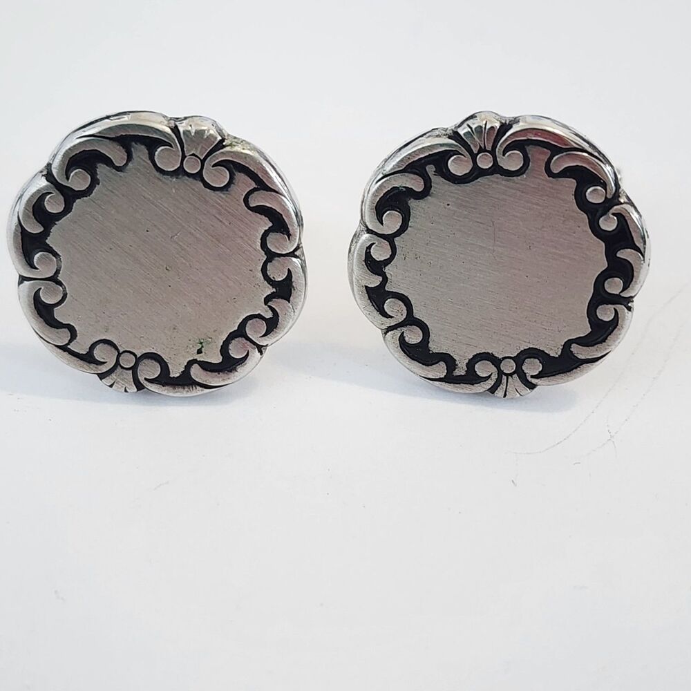 Sarah Coventry Silvertone Cufflinks Detailed Antiqued Scroll Round Mid Century